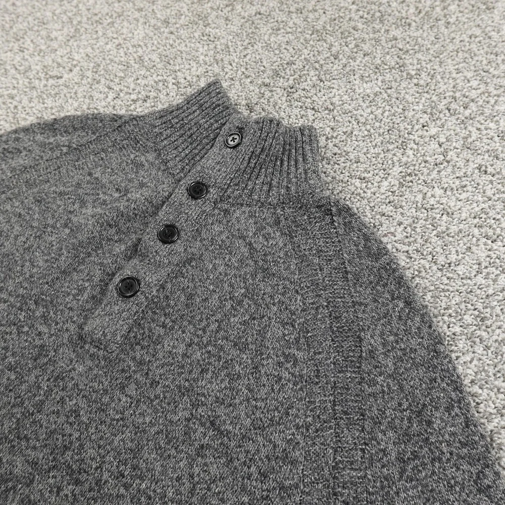 Banana Republic Sweater Mens M Gray Ragg Merino Wool Mock Neck‎ Henley Pullover